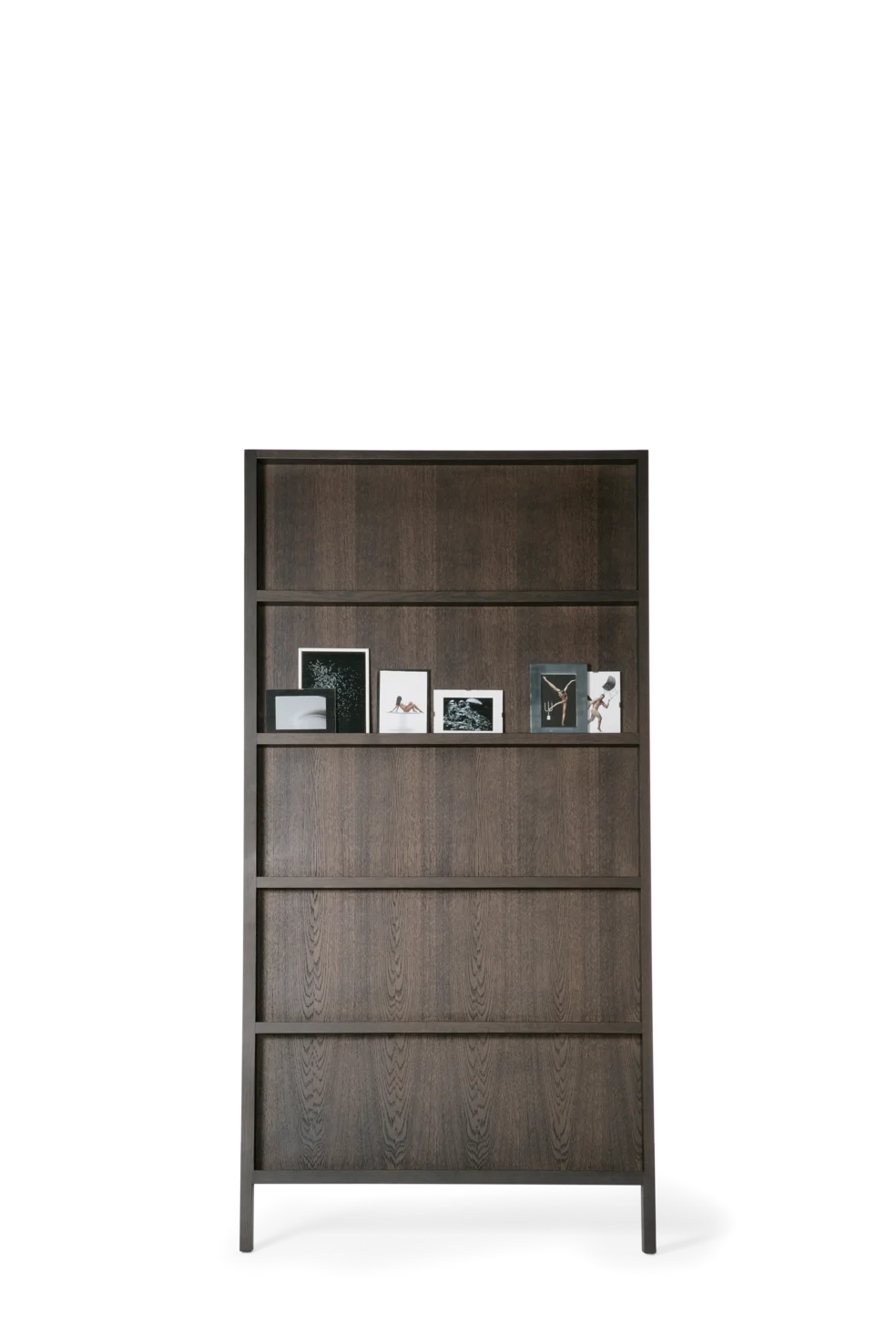 Oblique bookshelf small dark wood front side